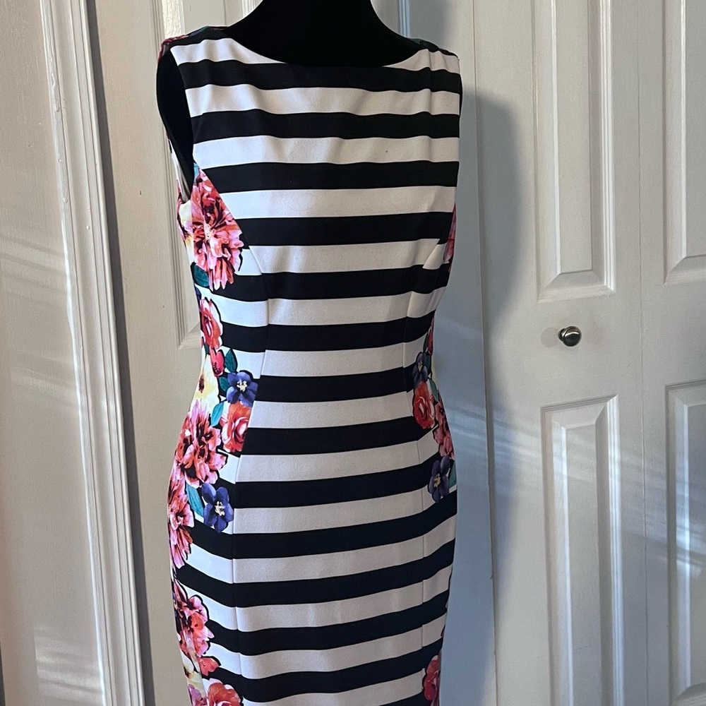 Tahari Black and White Buttoned Sheath Dress